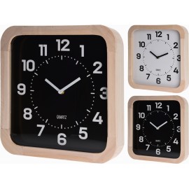 Reloj de pared fondo blanco marco madera 30x30cm